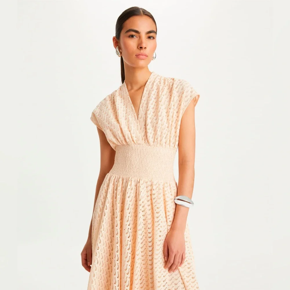 NWT $798 Tory Burch Embroidered Cotton Midi Dress In Pink Sorbet